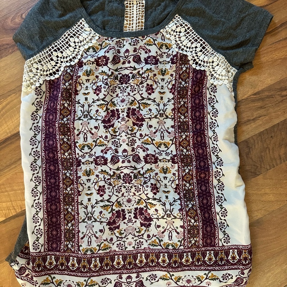 Maurices Gray and Purple Floral Blouse